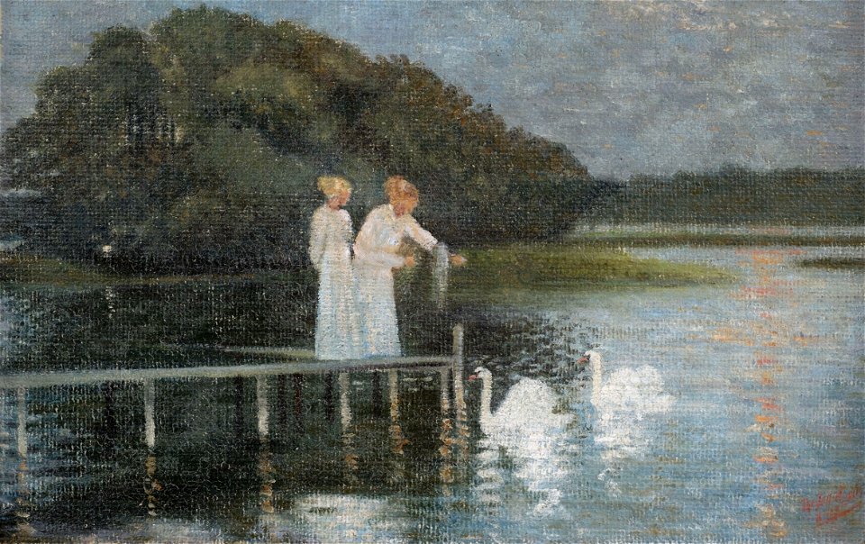 Louis Thevenet Frauen am See mit Schwänen