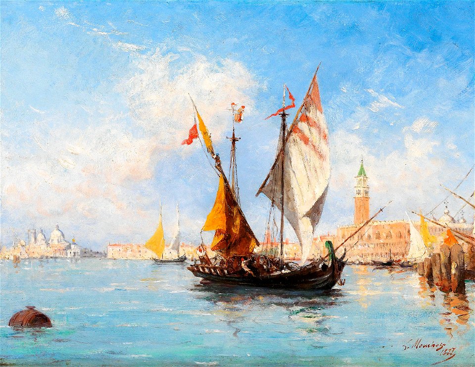 Louis Mouchot - Venice, sail boats in the Bacino di San Marco