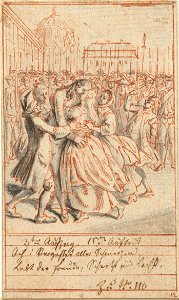 Louise and Alexis Embracing Each other on a Square by Daniel Chodowiecki Rijksmuseum Amsterdam RP-T-1953-251