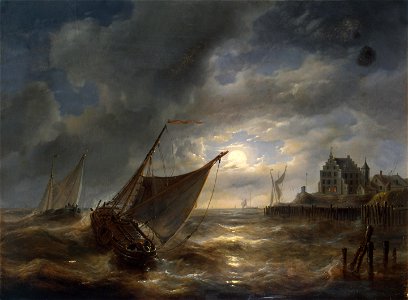 Louis Verboeckhoven - Harbour by Night - WGA24564