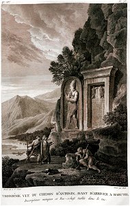 Louis-François Cassas, Troisième Vue du Chemin D'Antonin, avant d'Arriver a Baruth (showing the Nahr El Kalb inscriptions)