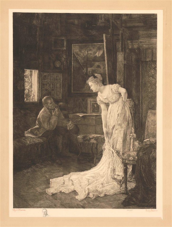 Louise Danse - L'atelier, E.-f. par Louise Danse, d'après Alfred Stevens. - Graphic work - Royal Library of Belgium - S.II 113335