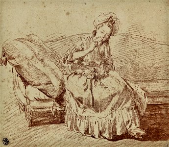 Louis-Roland Trinquesse A young woman on a sofa. Free illustration for personal and commercial use.