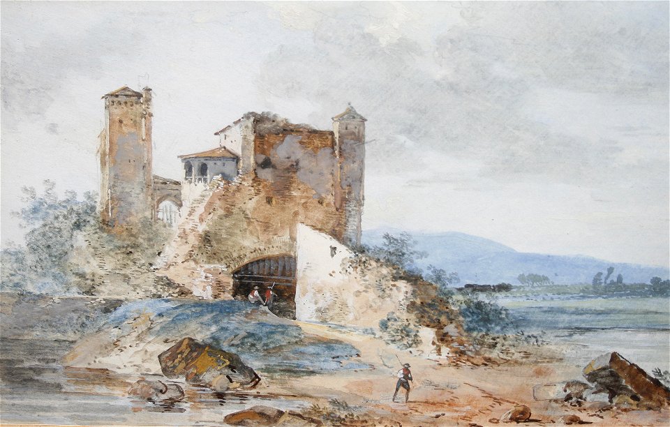 Louis-Gabriel Moreau - Un paysage de rivière avec des chiffres parmi les ruines