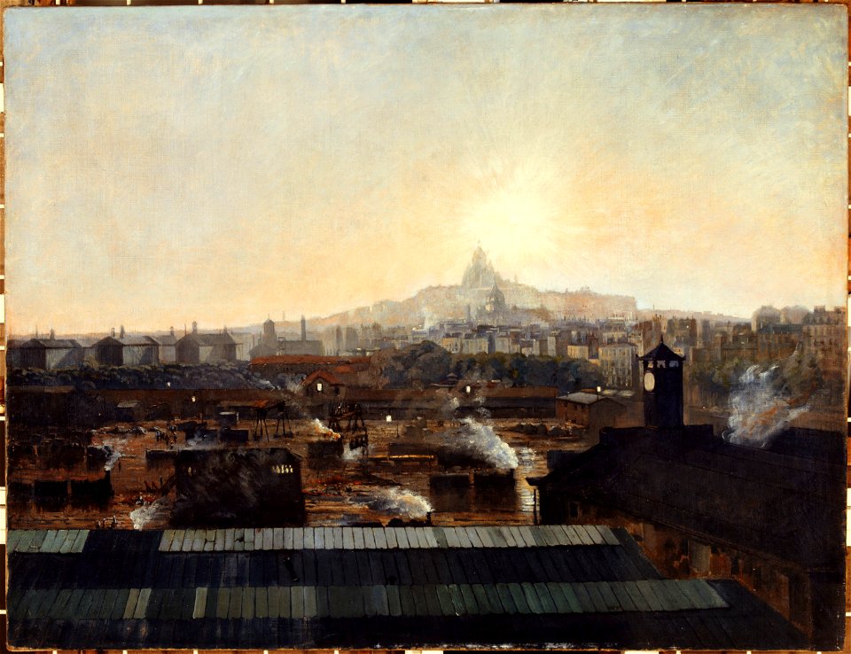Louis-Robert Carrier-Belleuse - Les Voies de la gare du Nord, les toits de l'hôpital Lariboisière et la colline de Montmartre, vers 1895 - P2449 - Musée Carnavalet