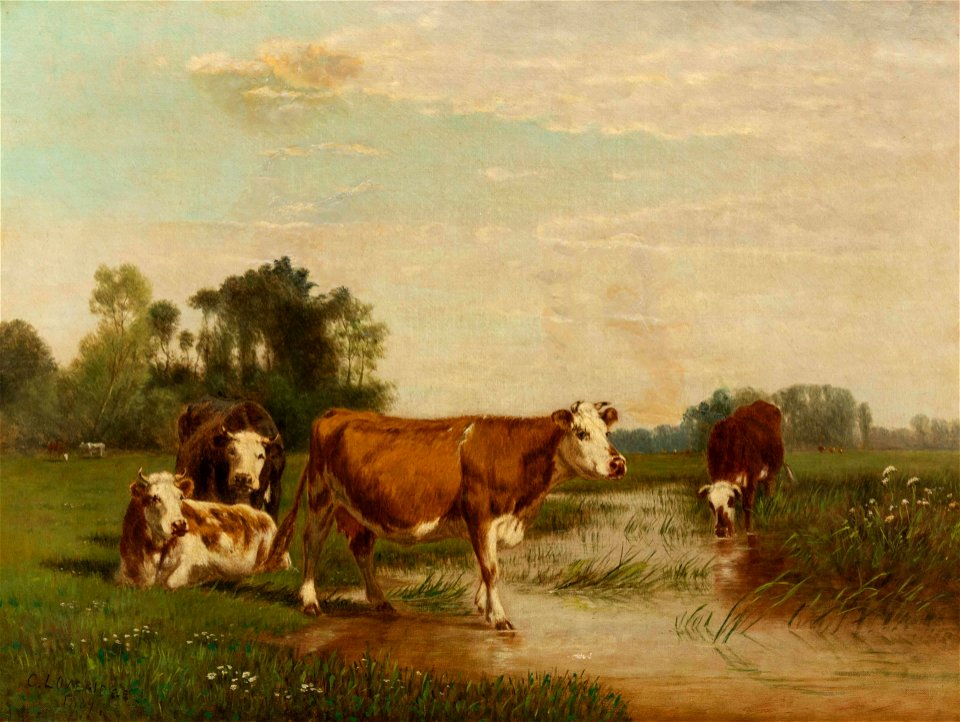 Cows in a Field by Clinton Loveridge, 1889, oil on canvas, 18 x 24 inches