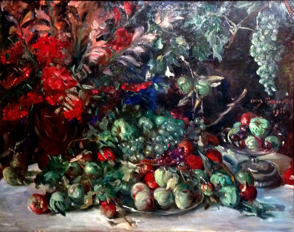 Lovis Corinth, Grünes Stillleben mit Früchten und Gladiolen, 1911