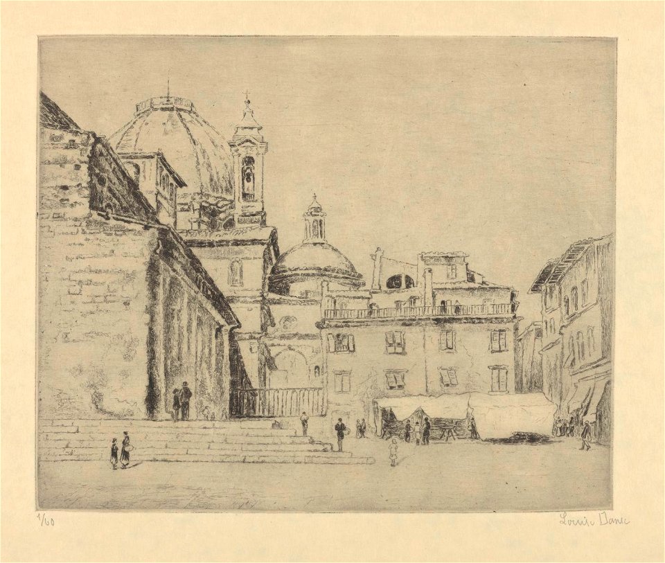 Louise Danse - Place San Lorenzo, Florence - Graphic work - Royal Library of Belgium - S.IV 24178