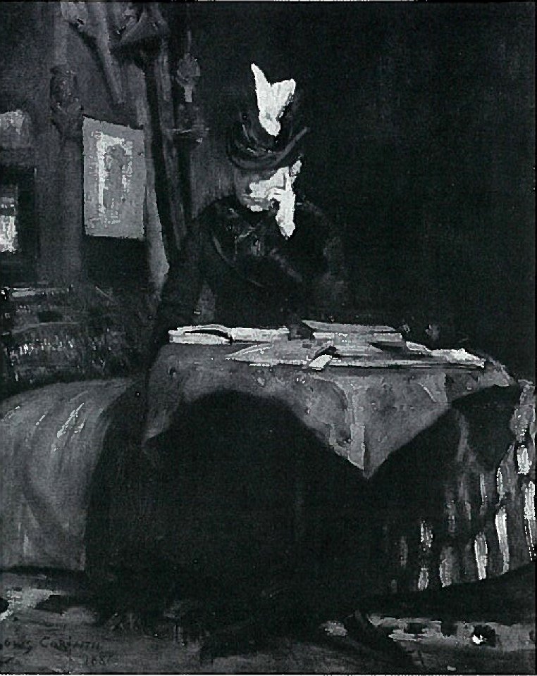 Lovis Corinth BC 36 Lesende Dame am Tisch 1886 sw