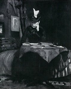 Lovis Corinth BC 36 Lesende Dame am Tisch 1886 sw