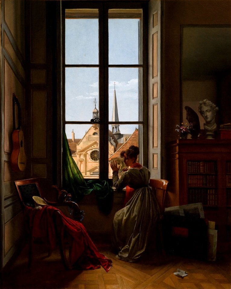 Louise-Adéone Drölling - Interior with Young Woman Tracing a Flower