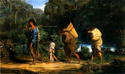 Louisiana Indians Walking Along a Bayou. Free illustration for personal and commercial use.
