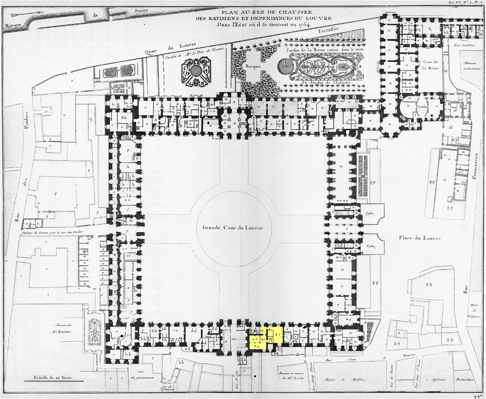 Louvre - Plan au rez-de-chaussée - Architecture françoise Tome4 Livre6 Pl5 (Académie d'Architecture)