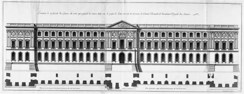 Louvre - Élévation de la façade du côté de la rivière - Architecture françoise Tome4 Livre6 Pl11 - Kyoto U