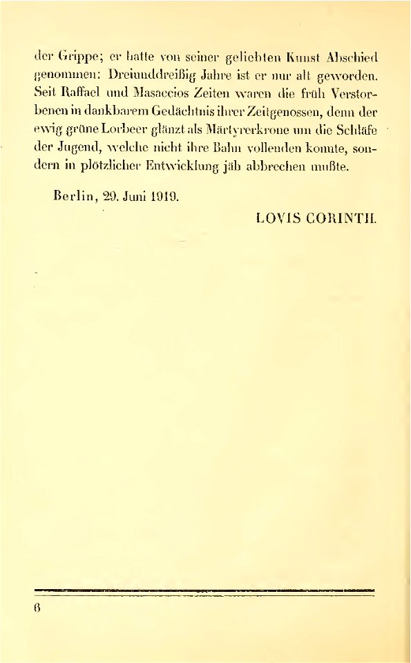 Lovis Corinth Hugo Krayn Vorwort 1919 S.6