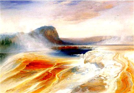 Lower Geyser Basin Thomas Moran 1873. Free illustration for personal and commercial use.