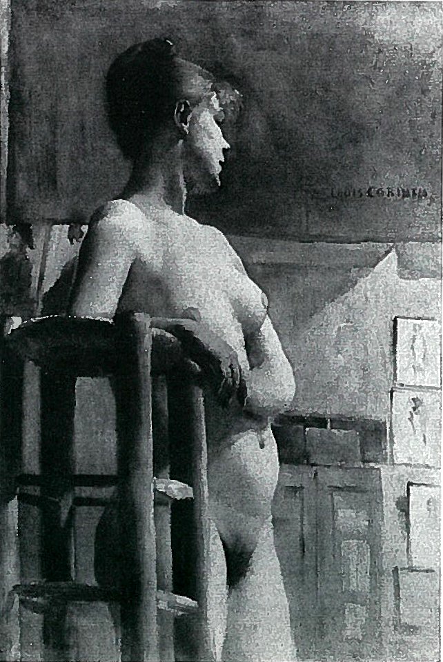 Lovis Corinth BC 29 Weiblicher Akt mit Atelierschemel 1885 sw