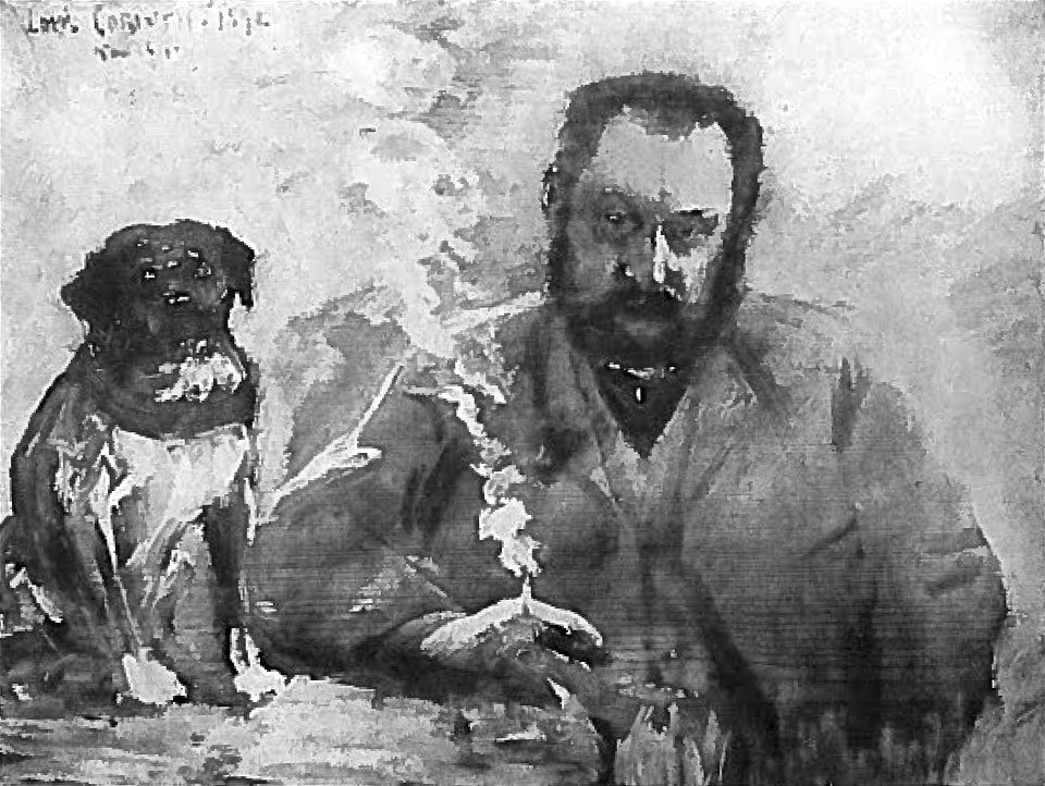 Lovis Corinth BC 97 Herr am Tisch mit Hund sw