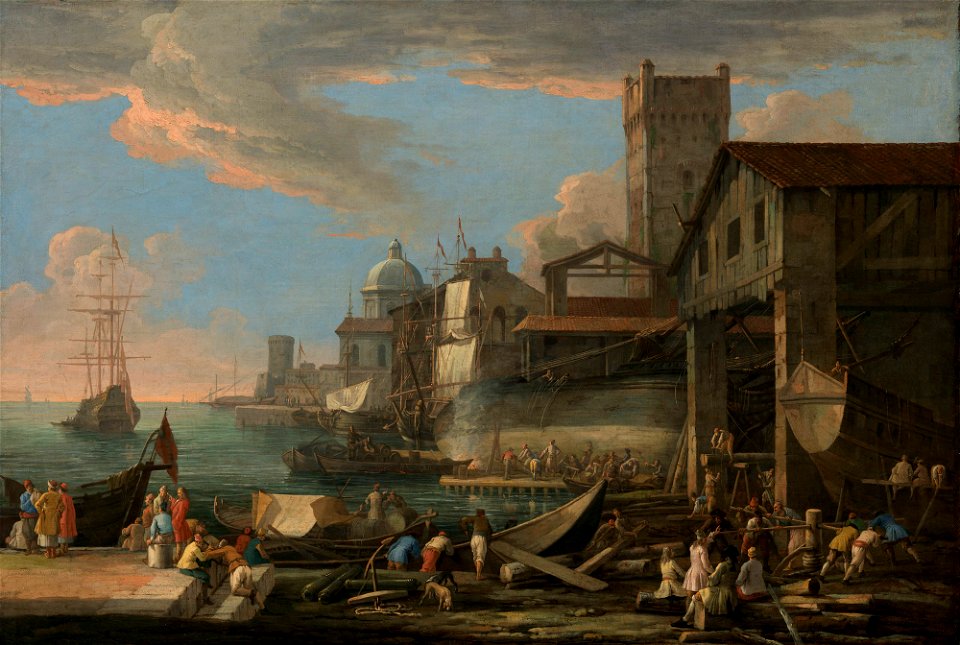 Luca Carlevarijs (Udine 1663-Venice 1730) - A Capriccio View with a Shipyard - RCIN 405315 - Royal Collection