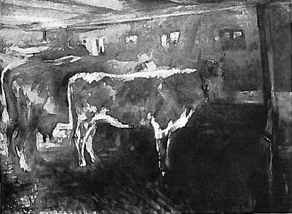 Lovis Corinth BC 88 Kuehe im Stall sw