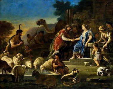 Luca Giordano - Jacob and Rachel at the Well - WGA9009. Free illustration for personal and commercial use.