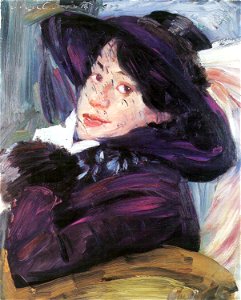Lovis Corinth Damenporträt mit lila Hut 1912