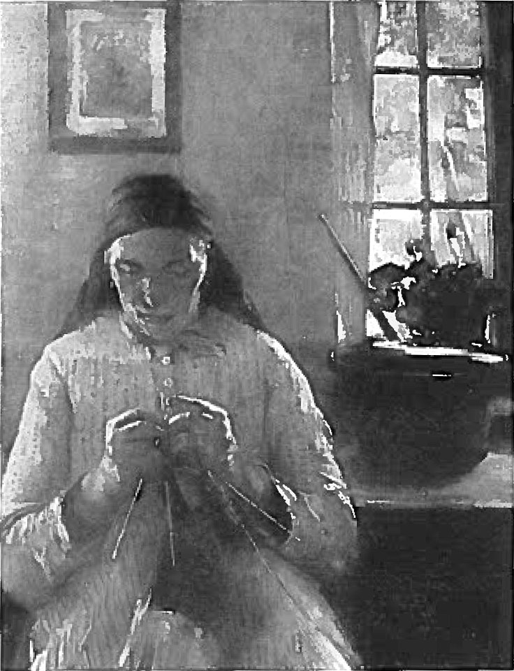 Lovis Corinth BC 93 Strickende Frau in Dachau sw