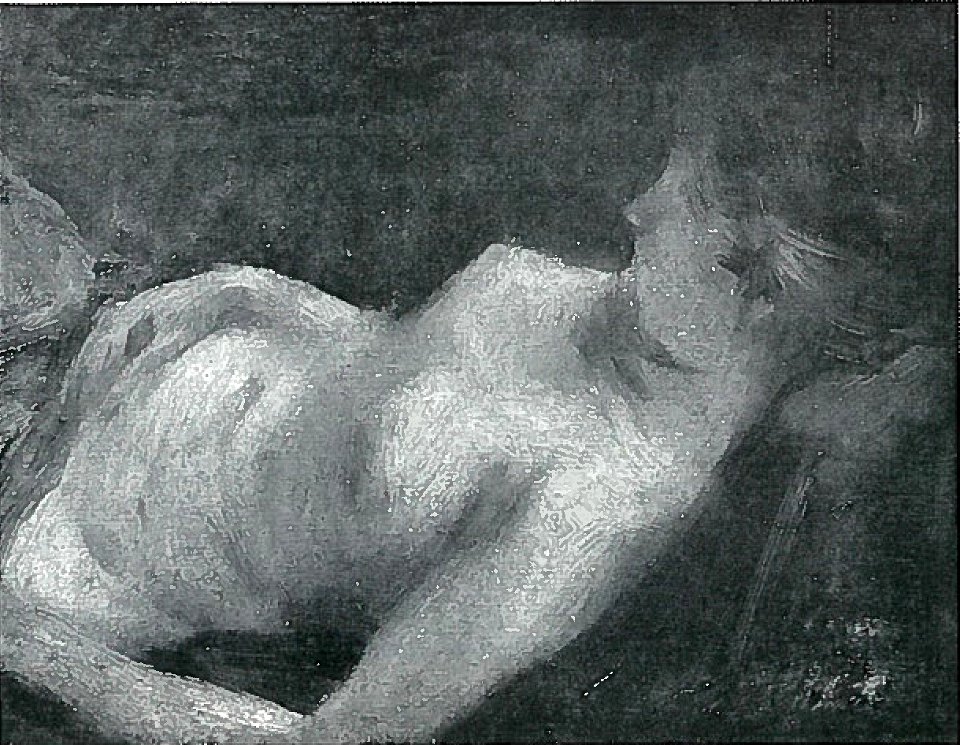 Lovis Corinth BC 27 Liegender weiblicher Halbakt 1885 sw