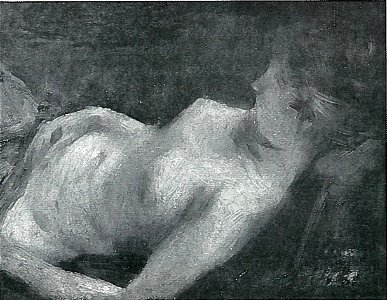 Lovis Corinth BC 27 Liegender weiblicher Halbakt 1885 sw