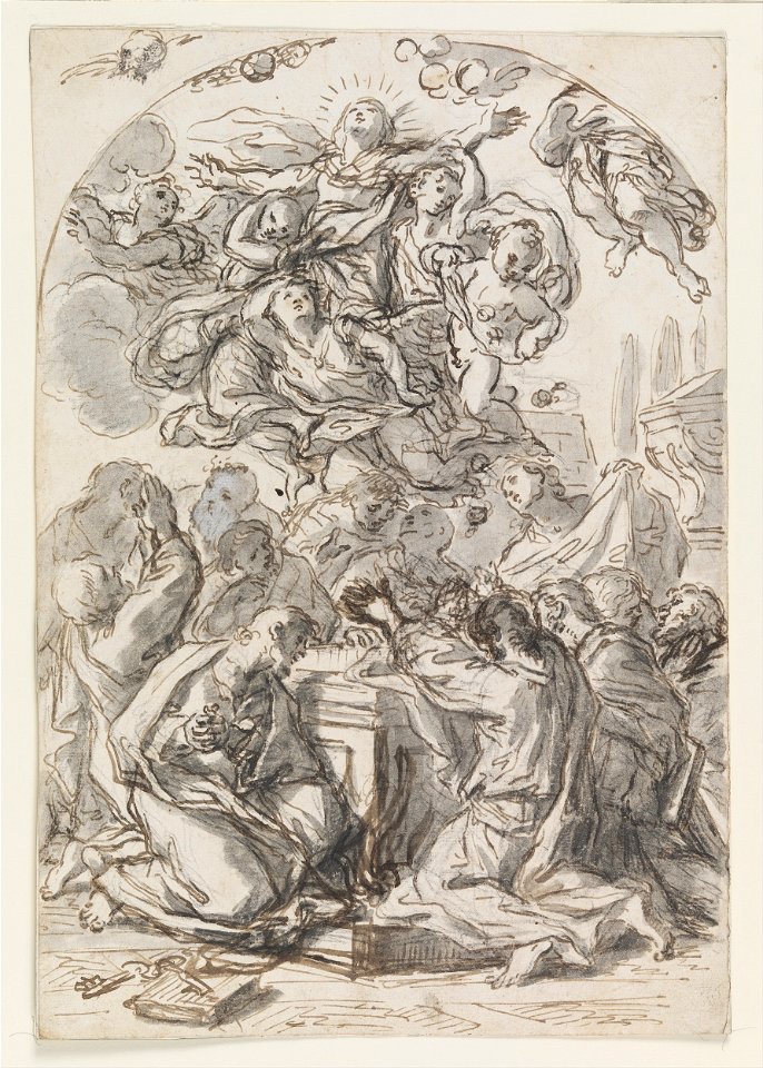 Luca Giordano - Assumption of the Virgin; verso- Head of a Woman and Child - Google Art Project
