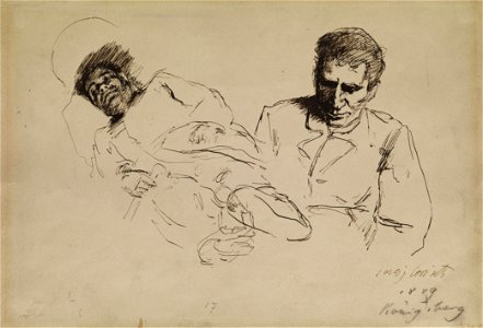 Lovis Corinth Tuschskizze Mnnliches Halbportrait und Nach links liegender Mann