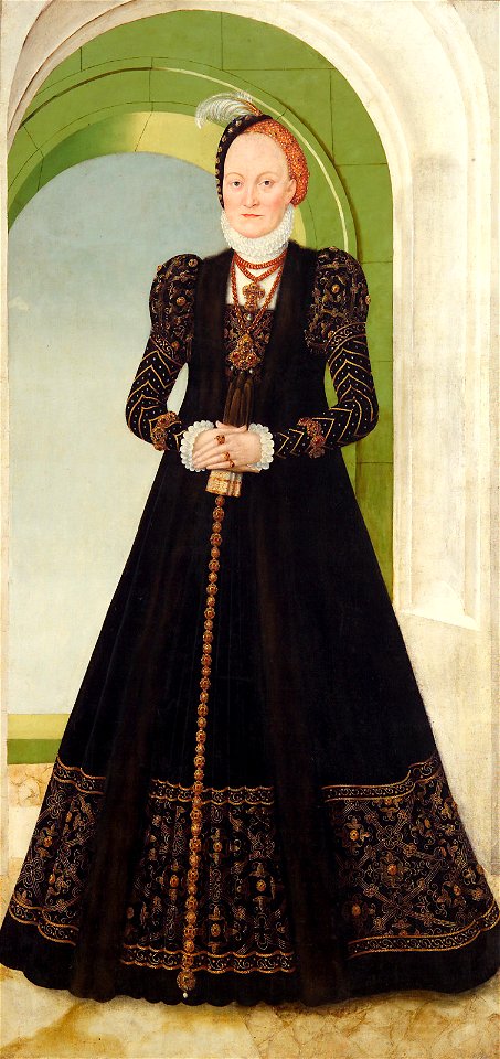 Lucas Cranach d. J., , Schloss Ambras Innsbruck - Anna von Dänemark (1532-1585), Kurfürstin von Sachsen, Bildnis in ganzer Figur - GG 3141 - Kunsthistorisches Museum