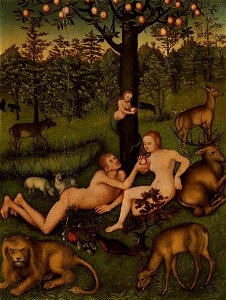 Lucas Cranach d.Ä. (Werkstatt) - Der Garten Eden. Free illustration for personal and commercial use.