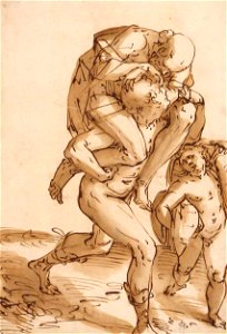 Luca Cambiaso - Flight of Aeneas, Anchises and Ascanius from Troy - WGA03794