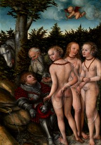 Lucas Cranach the Elder (1472-1553) and workshop - The Judgement of Paris - RCIN 405757 - Royal Collection. Free illustration for personal and commercial use.