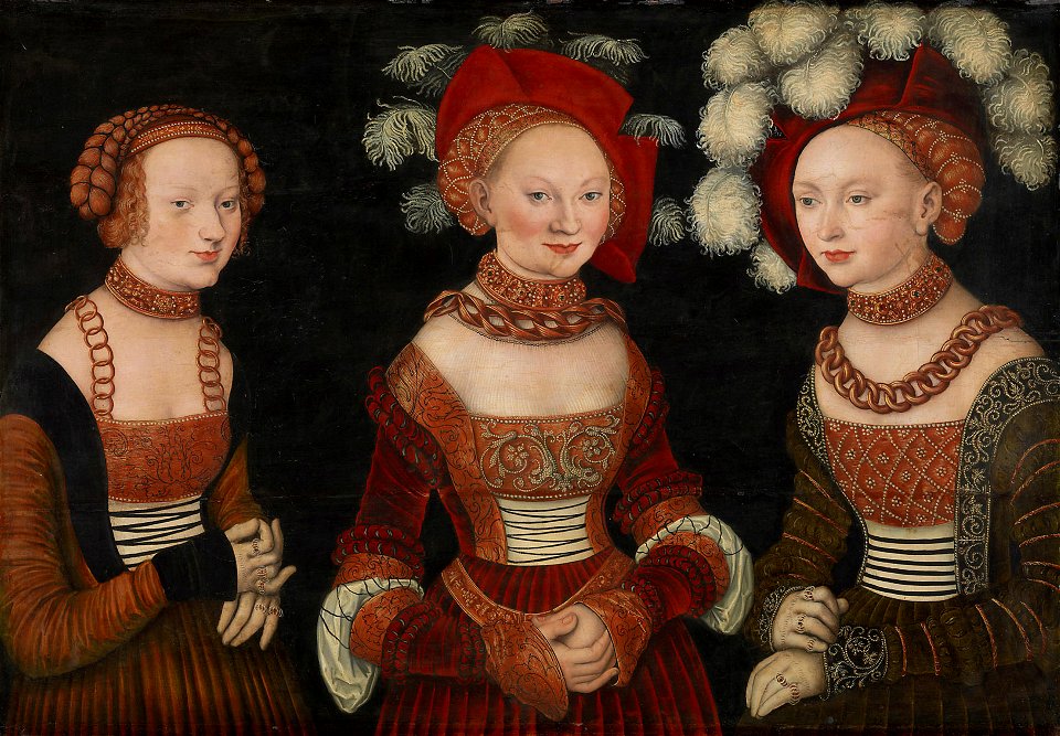 Lucas Cranach d. Ä. - Die Prinzessinnen Sibylla (1515-1592), Emilia (1516-1591) und Sidonia (1518-1575) von Sachsen - GG 877 - Kunsthistorisches Museum