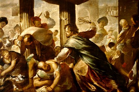 Luca Giordano - Christ Cleansing the Temple - WGA09000. Free illustration for personal and commercial use.