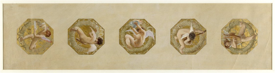 Luc-Olivier Merson - Esquisse pour l'Hôtel de Ville de Paris, escalier des Fêtes , Génies portant des attributs de fête - PPP4141 - Musée des Beaux-Arts de la ville de Paris
