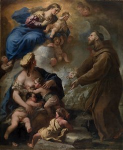 Luca Giordano - The Virgin and Child Appearing to Saint Francis of Assisi - 1966.125 - Cleveland Museum of Art