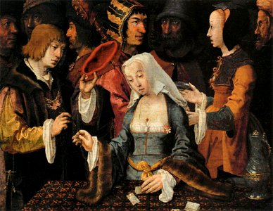 Lucas van Leyden - Fortune-Teller with a Fool - WGA12921. Free illustration for personal and commercial use.