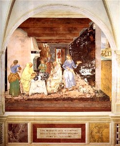 Luca Signorelli - Life of St Benedict, Scene 25 - Benedict Tells Two Monks What They Have Eaten - WGA21273