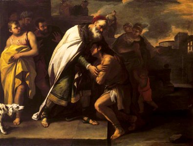 Luca Giordano (1634-1705) - The Parable of the Prodigal Son, Received Home by His Father - 138258.1 - National Trust. Free illustration for personal and commercial use.
