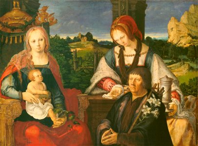 Lucas van Leyden-aria mit dem Kinde, der hl. Maria Magdalena und einem Stifter