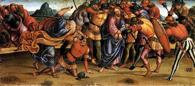 Luca signorelli, compianto, cortona, predella, 03 cattura di cristo