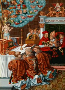 Lucas Cranach d. Ä. (Anonymer Meister seiner Werkstatt) - Messe des hl. Gregor mit Kardinal Albrecht von Brandenburg - 6270 - Bavarian State Painting Collections