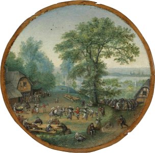 Lucas van Valckenborch Landscape with Figures Dancing. Free illustration for personal and commercial use.