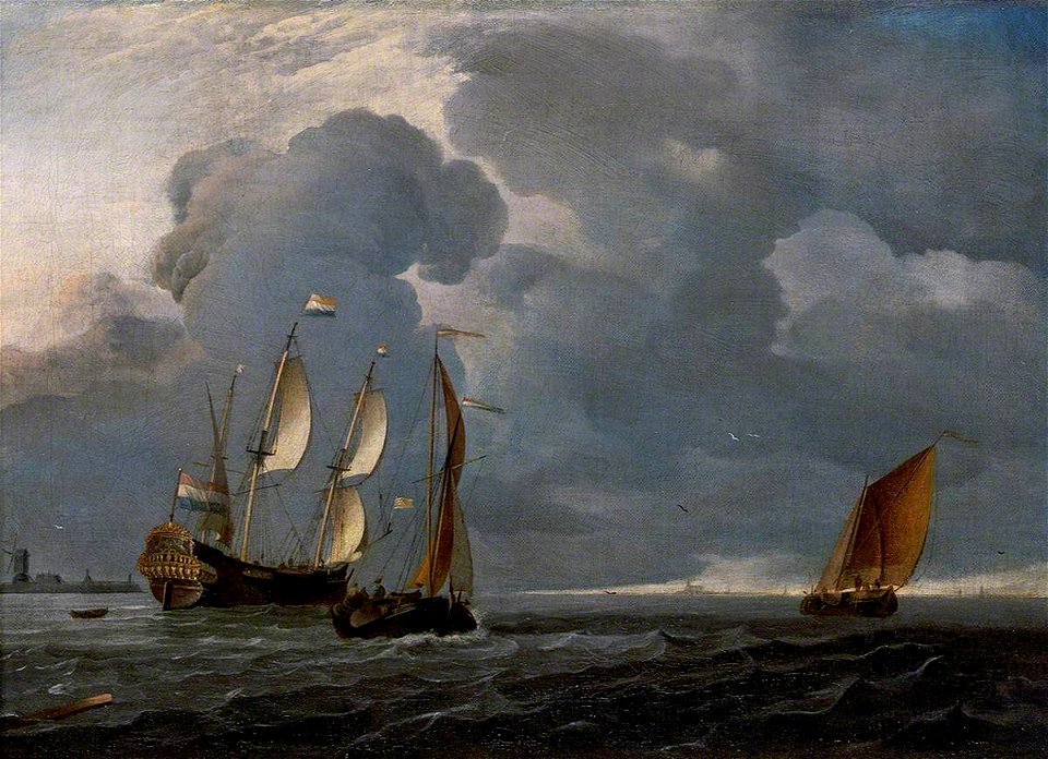 Ludolf Backhuysen I (1630-1708) (style of) - Two Dutch Vessels and a Flagship Under Sail in a Harbour - BHC0915 - Royal Museums Greenwich