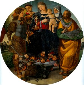 Luca Signorelli. Virgin and Child with Sts Michael, Vincent of Saragozza, Margaret of Cortona and Mark. c. 1510-12. Accademia Etrusca, Cortona. Wood. oil. 146cm.