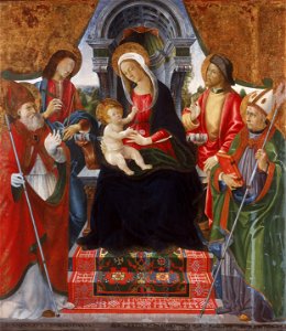 Lucchese School Late 15th Century - Virgin and Child with Saints Nicholas, Sebastian, Roch and Martin - Google Art Project
