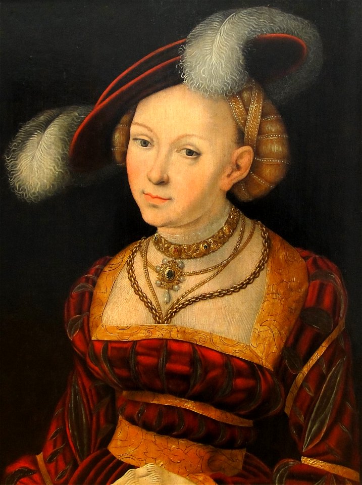 Lucas Cranach d.Ä. - Weibliche Halbfigur mit Federhut (Aschaffenburg)